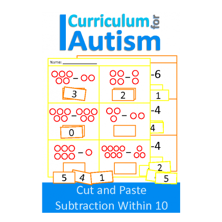 Cut and Paste Subtraction 1-10 Worksheets